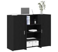 Yunovire Banco reception nero effetto rovere 135 x 50 x 103,5 cm, materiale in legno, scrivania reception con spazio di archiviazione, bancone moderno per casa, ufficio, negozio, salone