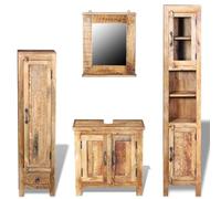 Yunovire Mobiletto da bagno con specchio e 2 armadietti laterali in legno massiccio di mango, set di mobili da bagno con mobiletto sottolavabo, armadietto a specchio, armadietto alto, cassetto, vano