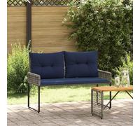 Yunovire Panca da giardino per esterni con cuscino, grigio e blu marino, in rattan sintetico e acciaio verniciato a polvere, 118 x 55 x 82 cm, resistente alle intemperie, stabile, per terrazza
