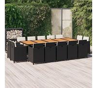Yunovire Set da pranzo da giardino con cuscino, in rattan PE nero, 275 x 107 cm, per patio da esterno, comode sedie, ideali per giardino, balcone