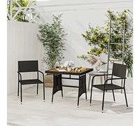 Yunovire Set da pranzo da giardino in polyrattan nero, impermeabile, per terrazza e giardino, con piano in legno di acacia, comode sedie, struttura in acciaio resistente, ideale per conversazioni