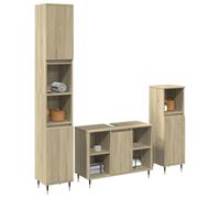 Yunovire Set di mobili da bagno da 3 pezzi, rovere sonoma, in materiale a base di legno, mobiletto sottolavabo, armadio pensile alto con vano portaoggetti e porta, per bagno, WC