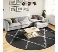 Yunovire Shaggy Pamplona - Tappeto a pelo lungo, moderno, nero, crema, Ø 280 cm, morbido, morbido, rotondo, testato contro la presenza di sostanze nocive Oeko-TEX, per soggiorno, camera da letto, casa