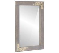 Yunovire Specchio da bagno grigio con cornice in legno di mango, 70 x 50 x 2,5 cm, per interni, design moderno, ideale per bagno degli ospiti, WC e lavabo