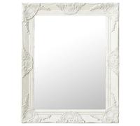 Yunovire Specchio da parete in stile barocco, 50 x 60 cm, bianco, rettangolare da parete con cornice in legno, effetto anticato, per bagno, camera da letto, corridoio, già montato