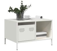 Yunovire Tavolino bianco 68,5 x 50 x 43,5 cm, acciaio laminato a freddo, design industriale, con ripiano, gambe regolabili, per soggiorno, camera da letto, costruzione robusta