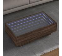 Yunovire Tavolino da caffè a LED, effetto rovere, 90 x 50 x 30 cm, in legno, con specchio infinito RGB, tavolino versatile per soggiorno e ambienti moderni