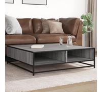 Yunovire Tavolino da caffè grigio Sonoma 100x100x30 cm, materiale in legno, struttura in metallo, tavolino quadrato per soggiorno, stabile e durevole, stile industriale