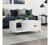 Yunovire Tavolino da salotto, bianco, 90 x 50 x 40 cm, in legno, moderno tavolino da soggiorno con spazio di archiviazione, piano stabile per bevande, snack e decorazioni, gambe in ferro