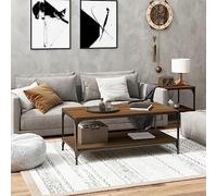 Yunovire Tavolino da salotto marrone effetto rovere, 100 x 50 x 40 cm, in legno robusto telaio in acciaio, robusto tavolino da soggiorno per moderno Living Room Spaces, resistente all'umidità