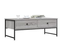 Yunovire Tavolino da salotto Sonoma grigio, 101 x 49 x 39,5 cm, materiale in legno, tavolo da soggiorno con 2 cassetti, robusto telaio in metallo per ambienti moderni