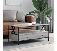 Yunovire Tavolino grigio Sonoma 100 x 51 x 45 cm, materiale in legno, robusto tavolino con 2 cassetti, ripiano in metallo, molto spazio per soggiorno, moderno