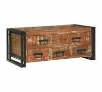 Yunovire Tavolino marrone in legno massello vecchio 90 x 50 x 38 cm, con cassetto, stile rustico per soggiorno, stabile e facile da pulire, ideale per piccoli spazi