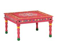 Yunovire Tavolino rosa dipinto a mano, in legno di mango massiccio, 54 x 54 x 30 cm, tavolino unico per soggiorno, robusto venature del legno