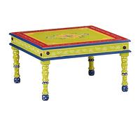 Yunovire Tavolino verde dipinto a mano in legno massello Mango 54 x 54 x 30 cm, robusto tavolo da soggiorno per snack e decorazioni, tavolino unico per la vostra casa