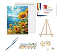 Yunruily Kit per dipingere con i numeri, per adulti, con cornice, motivo: girasole con i numeri, per adulti, ideale come regalo, decorazione da parete per la casa, 20 x 30 cm