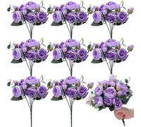 Yunsailing Confezione da 8 fiori di peonia artificiali, ortensie in seta, vintage, decorazione per matrimoni, casa, tavolo, riutilizzabili, per festa della mamma, matrimonio, compleanno (viola,