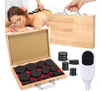 Yunsailing Hot Stones - Set di 18 pietre per massaggio, basalto, rocce calde, nere, lisce, per uso professionale, casa, spa, riscaldamento, rilassante, sollievo dal dolore (scatola in legno con