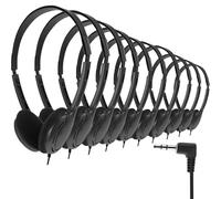 Yunsailing Set di 10 cuffie over-ear con archetto regolabile e spina da 3,5 mm per apprendimento di gruppo, laboratorio informatico, biblioteca, lezioni online (nero)