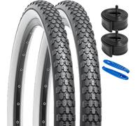 YUNSCM 2 pneumatici per bici da 24 pollici, 24 x 2,125/57-507 Classic White Wall e 24 pollici Heavy Duty bici tubi valvola Schrader compatibile con 24 x 1,95 24 x 2,10 24 x 2,125 24 x 2,15 bici