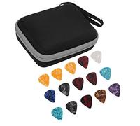 Yunseity Custodia Impermeabile Grande per Plettri per Chitarra Custodia in Tessuto EVA con 15 Plettri per Appassionati di Chitarra e Musicisti (Nero Grigio)