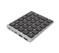 Yunseity Tastierino Numerico Bluetooth, Tastiera Numerica Dual Mode Cablata Bluetooth 3.0/USB, Tastierino Numerico Ricaricabile a 28 Tasti per iOS Android Windows (Grigio Nero)