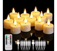 yunsheng 12 lumini LED ricaricabili con telecomando e timer 4/6H, ricaricabili, senza fiamma, con 2 cavi USB, stoppino in silicone 3D, luce bianca calda per la decorazione della casa