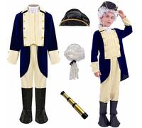 Yunsuelo George Washington Costume da ragazzo, costume da George Washington con parrucca, Halloween, Alexander Hamilton, costume coloniale per bambini, costume da George Washington per Halloween