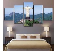 YUNTAOS Set Quadri Pronti Da Appendere 5 Pannelli Canvas Quadri Cristo Redentore Rio De Janeiro Brasile Quadri Moderni Soggiorno Grandi Poster 5 Pannelli Per Arredare Casa Regalo