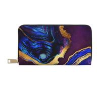 YUNWEIKEJI Agata astratta viola, blu, oro, Portafogli Portafogli di grande capacità Porta carte di credito Portafoglio in pelle in microfibra