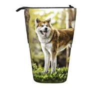 YUNWEIKEJI Akita Inu nella foresta Animali domestici Cani HDR Estate Akita, Astuccio telescopico, Portapenne con cerniera Astuccio per trucco Astuccio per matite Astuccio per penne