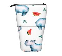 YUNWEIKEJI Anguria ippopotamo carino acquerello, Astuccio telescopico, Portapenne con cerniera Astuccio per trucco Astuccio per matite Astuccio per penne