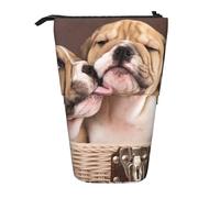 YUNWEIKEJI Bacia i cuccioli di bulldog inglese, Astuccio telescopico, Portapenne con cerniera Astuccio per trucco Astuccio per matite Astuccio per penne