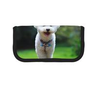 YUNWEIKEJI Bichon Frise Bokeh Animali Cani Parco Cani bianchi, Astuccio per matite, Astuccio per matite in tela Astuccio per penne a matita di grande capacità
