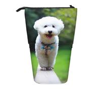YUNWEIKEJI Bichon Frise Bokeh Animali Cani Parco Cani bianchi, Astuccio telescopico, Portapenne con cerniera Astuccio per trucco Astuccio per matite Astuccio per penne