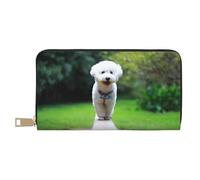 YUNWEIKEJI Bichon Frise Bokeh Animali Cani Parco Cani bianchi, Portafogli Portafogli di grande capacità Porta carte di credito Portafoglio in pelle in microfibra