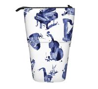 YUNWEIKEJI Blues Sassofono Pianoforte Violoncello Basso, Astuccio telescopico, Portapenne con cerniera Astuccio per trucco Astuccio per matite Astuccio per penne