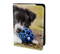 YUNWEIKEJI Border Collie Cani Cucciolo Animali Bordo Nero, Porta passaporto da viaggio in pelle PU Custodia per passaporto Copertine per passaporto da 5,5 pollici