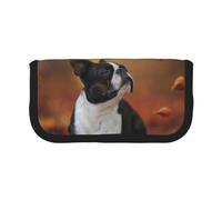 YUNWEIKEJI Boston Terrier Autunno Bokeh Cani Cani nella foresta, Astuccio per matite, Astuccio per matite in tela Astuccio per penne a matita di grande capacità
