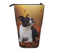 YUNWEIKEJI Boston Terrier Autunno Bokeh Cani Cani nella foresta, Astuccio telescopico, Portapenne con cerniera Astuccio per trucco Astuccio per matite Astuccio per penne