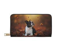 YUNWEIKEJI Boston Terrier Autunno Bokeh Cani Cani, Portafogli Portafogli di grande capacità Porta carte di credito Portafoglio in pelle in microfibra
