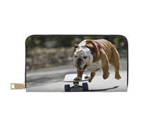 YUNWEIKEJI Bulldog inglese Bokeh Skateboard Animali domestici inglese, Portafogli Portafogli di grande capacità Porta carte di credito Portafoglio in pelle in microfibra