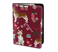 YUNWEIKEJI Calze Husky Candy Canes Holiday Dog Ruby, Porta passaporto da viaggio in pelle PU Custodia per passaporto Copertine per passaporto da 5,5 pollici