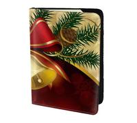 YUNWEIKEJI Campane d'oro del nastro rosso di Natale, Porta passaporto da viaggio in pelle PU Custodia per passaporto Copertine per passaporto da 5,5 pollici