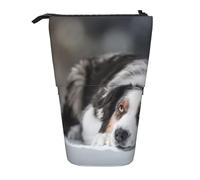 YUNWEIKEJI Cani grigi bianchi di neve di inverno del pastore australiano, Astuccio telescopico, Portapenne con cerniera Astuccio per trucco Astuccio per matite Astuccio per penne
