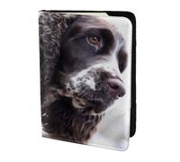 YUNWEIKEJI Cani ricci bianchi brunastri di Cocker Spaniel inglese, Porta passaporto da viaggio in pelle PU Custodia per passaporto Copertine per passaporto da 5,5 pollici