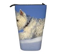 YUNWEIKEJI Cani Westie Winter West Highland White Terrier, Astuccio telescopico, Portapenne con cerniera Astuccio per trucco Astuccio per matite Astuccio per penne