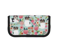 YUNWEIKEJI Carino Biewer Terrier cani rosa fiore floreale, Astuccio per matite, Astuccio per matite in tela Astuccio per penne a matita di grande capacità