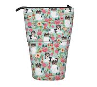 YUNWEIKEJI Carino Biewer Terrier cani rosa fiore floreale, Astuccio telescopico, Portapenne con cerniera Astuccio per trucco Astuccio per matite Astuccio per penne