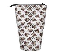 YUNWEIKEJI Carlini Felici Cuori Neri Razza di cane Carlino carino, Astuccio telescopico, Portapenne con cerniera Astuccio per trucco Astuccio per matite Astuccio per penne